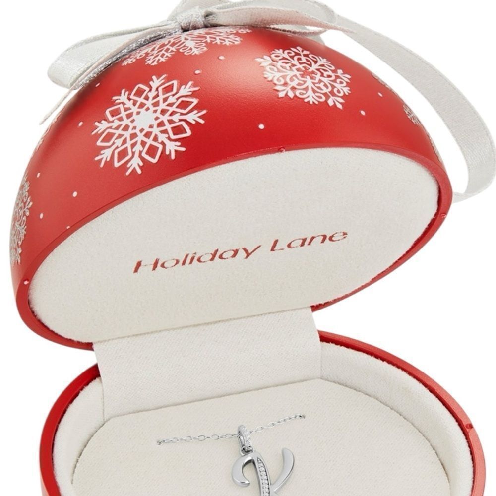 Holiday Lane Red Ornament Jewelry Box sterling silver letter K